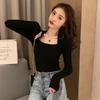 Women's Stylish U-Neck Long Sleeve Knit Top - Fashionable Autumn/Winter Solid Color Sweater