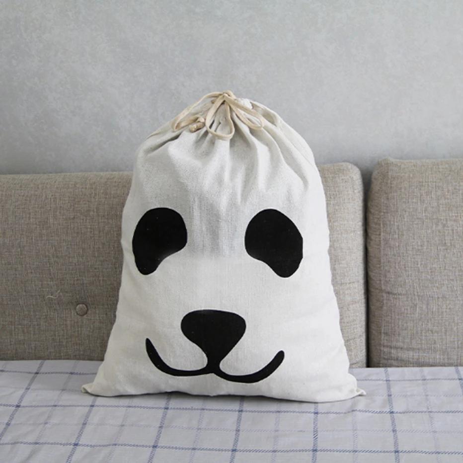 Toy Home Canvas Storage Bag Animal Stripe Pattern Cotton Laundry Bag Cute Basket Drawstring Dirty Clothes Organizer Bag