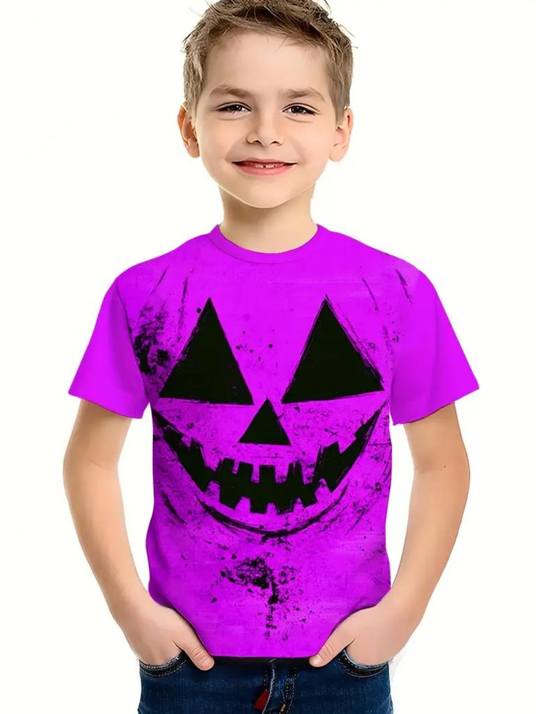 Halloween Kids Clothes Cute Pumpkin Spooky Leaves 3D Print Casual O-Neck Short Sleeve Quick-Dry Boy T-Shirts for Children