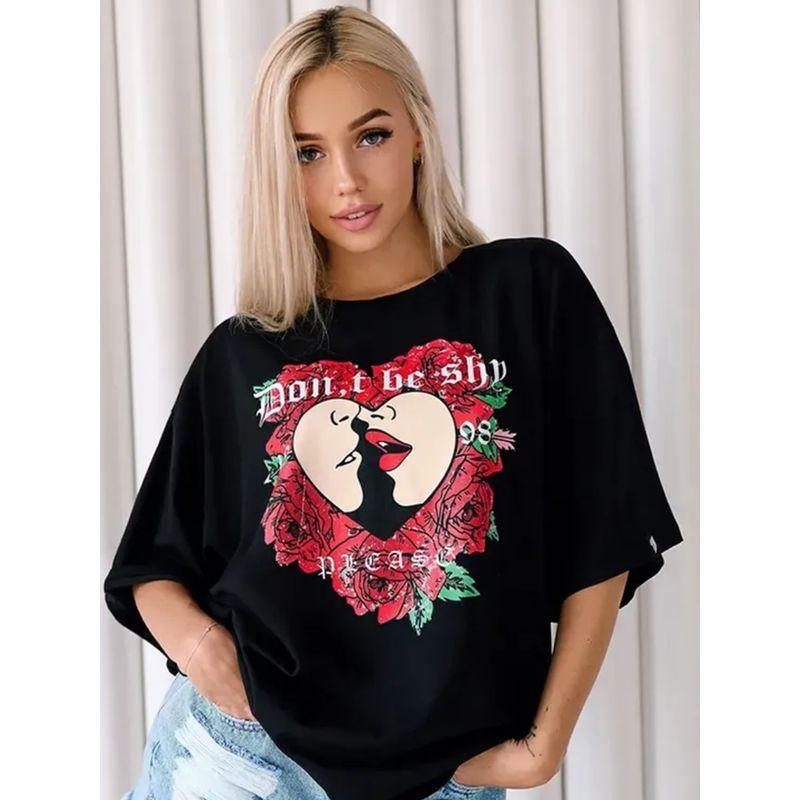Western Style New round Neck Loose Casual Print Short sleeve Cotton T-shirt Top Loose Printed T-shirt