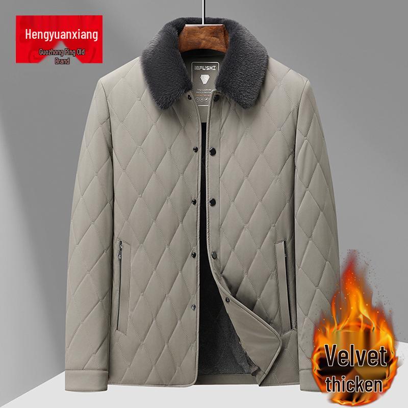 Lekka pikowana kurtka męska z wzorem rombów - Jedwab morwowy, Ciepła odzież wierzchnia na jesień/zimę.