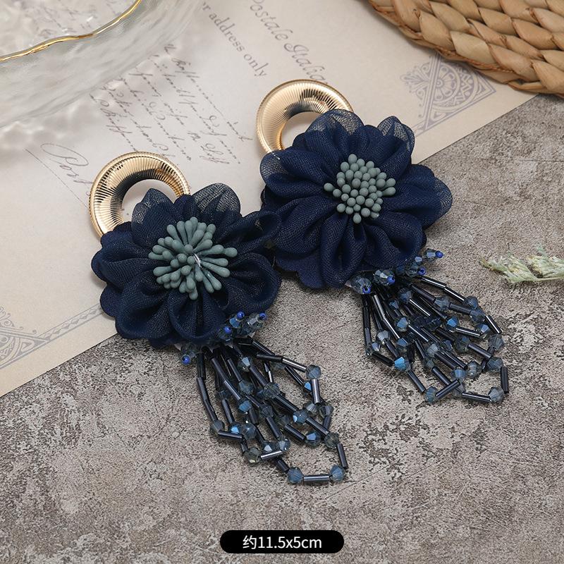 

Нишевый дизайн ретро цветок кристалл серьги-пусеты женственный темперамент длинные серьги с бахромой высококлассные серьги