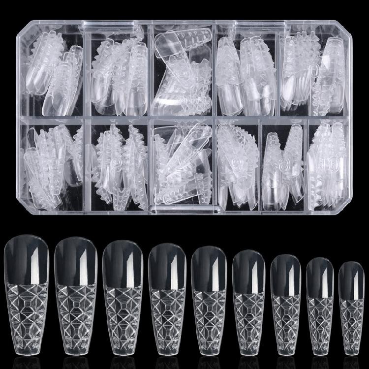 

Colored Glaze Fake Nails Concave Convex Acrylic Long Nails Full Cover Clear 1