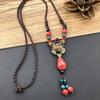 Retro Literary Cotton and Linen Ceramic Necklace, Women's Versatile Long Sweater Chain Fringed Pendant Accessories