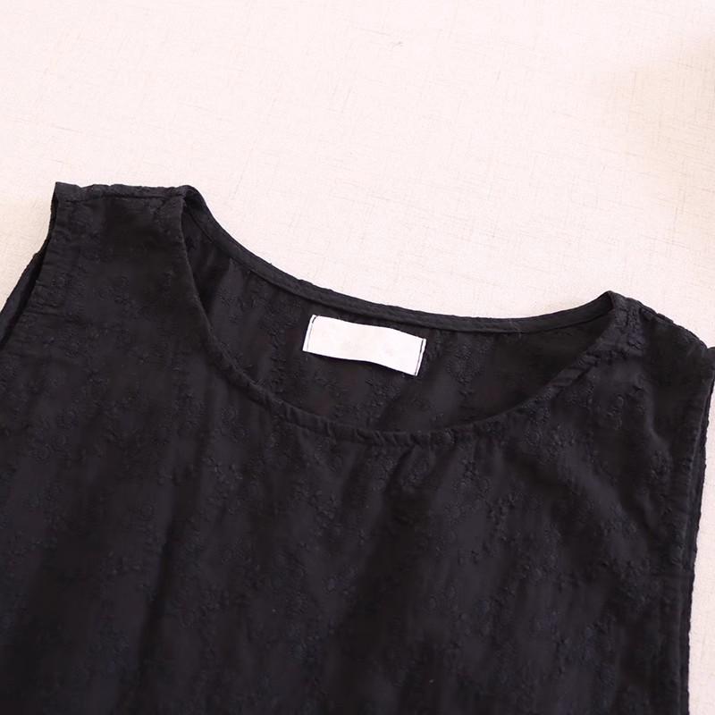 Sweet Mori Style Cotton Linen Embroidered Vest with Side Slit and Tie-Up Design