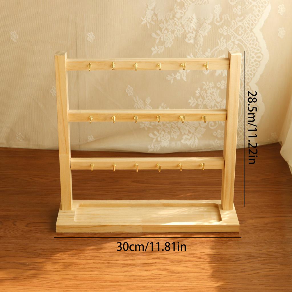 Wooden Jewelry Earring And Bracelet Hook Display Stand Storage Organizer with Key Ring Hook Real Wood Ear Studs Ring Holder