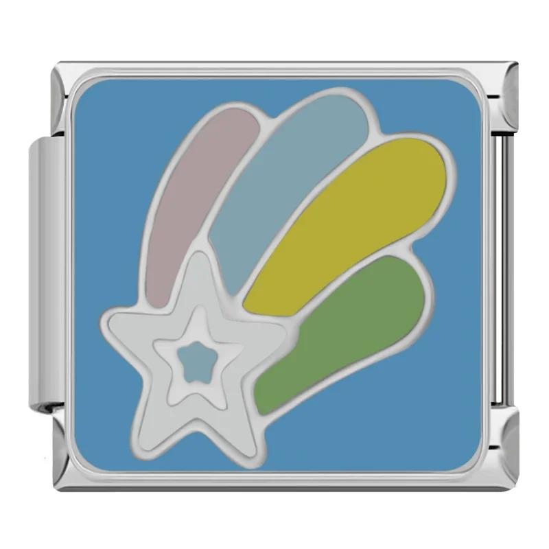 New 2024 Fashion Star Rainbow Landscape Charm Italian Links Fit 9mm Bracelet Stainless Steel Making DIY Jewelry DJ769