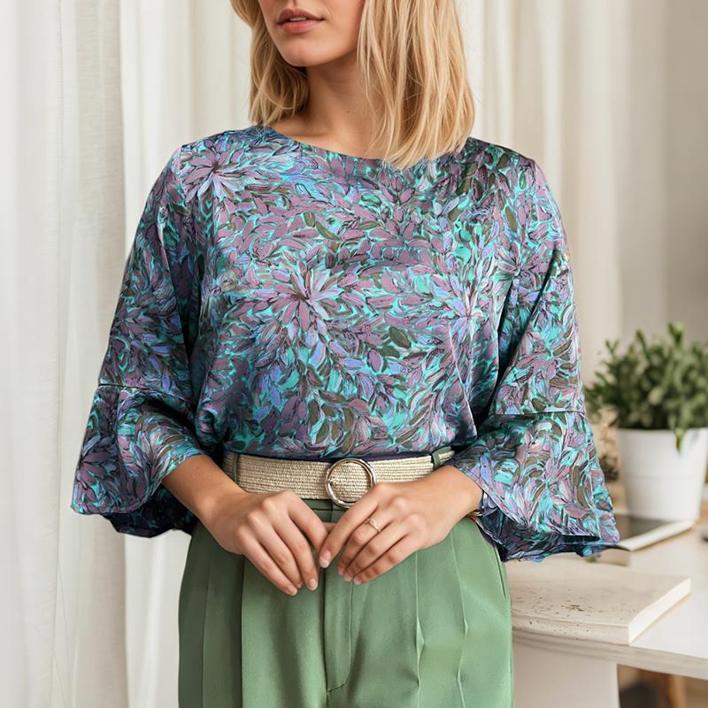 ZANZEA Women Loose Round Neck 3/4 Sleeve Casual Print Blouse
