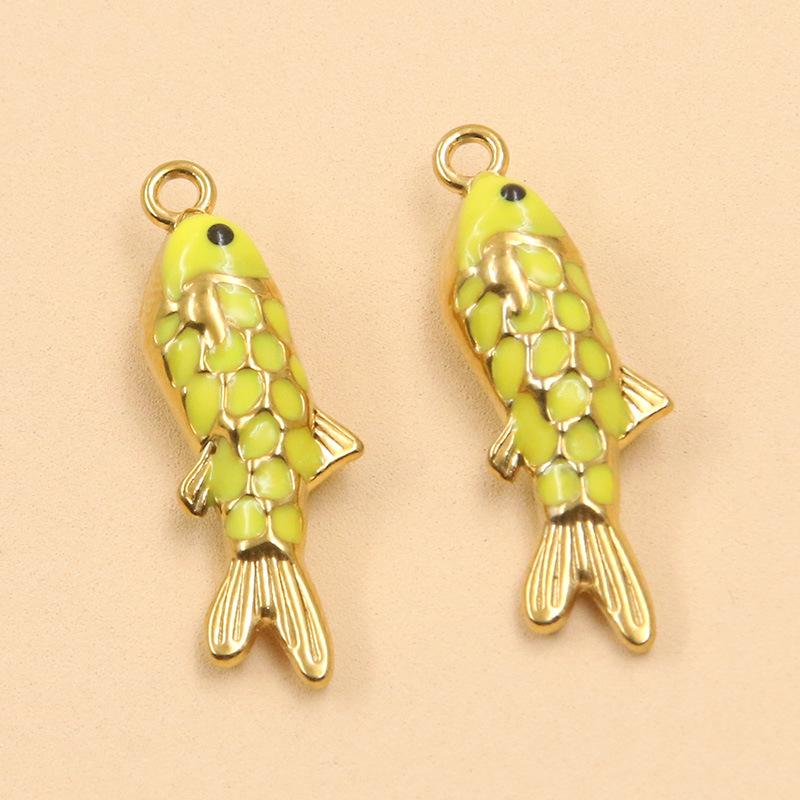 Ocean Style Colorful Enamel Koi Fish Stainless Steel Pendants for DIY Necklace and Bracelet Charms