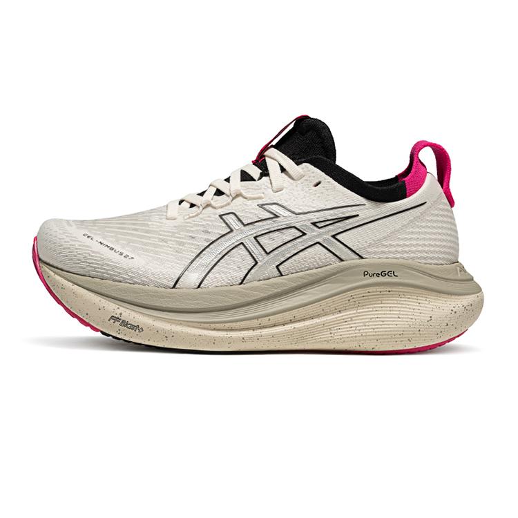 New Asics GEL NIMBUS 27 Rebound Low Top Sports Running Shoes Women's White Silver Gray 1012B872-100
