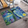 "Starry Night-Inspired Carpet with Purple Irises and Lake Scene" Suitable for use as an anti-slip for living room bedroom sofas