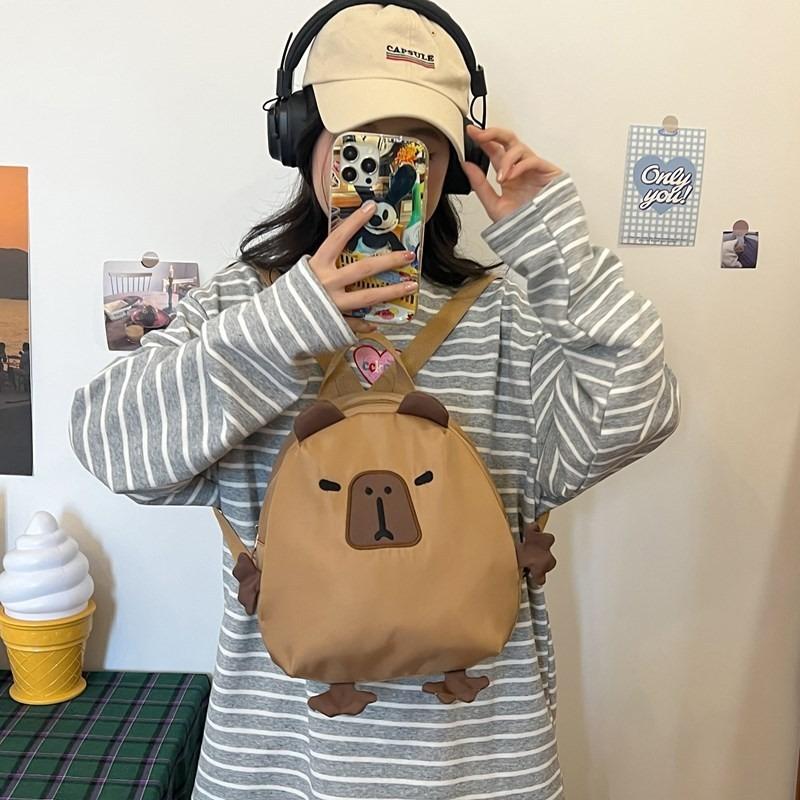 New Cute Canvas Backpack Cute Schoolbag Cartoon Retro Brown Backpack