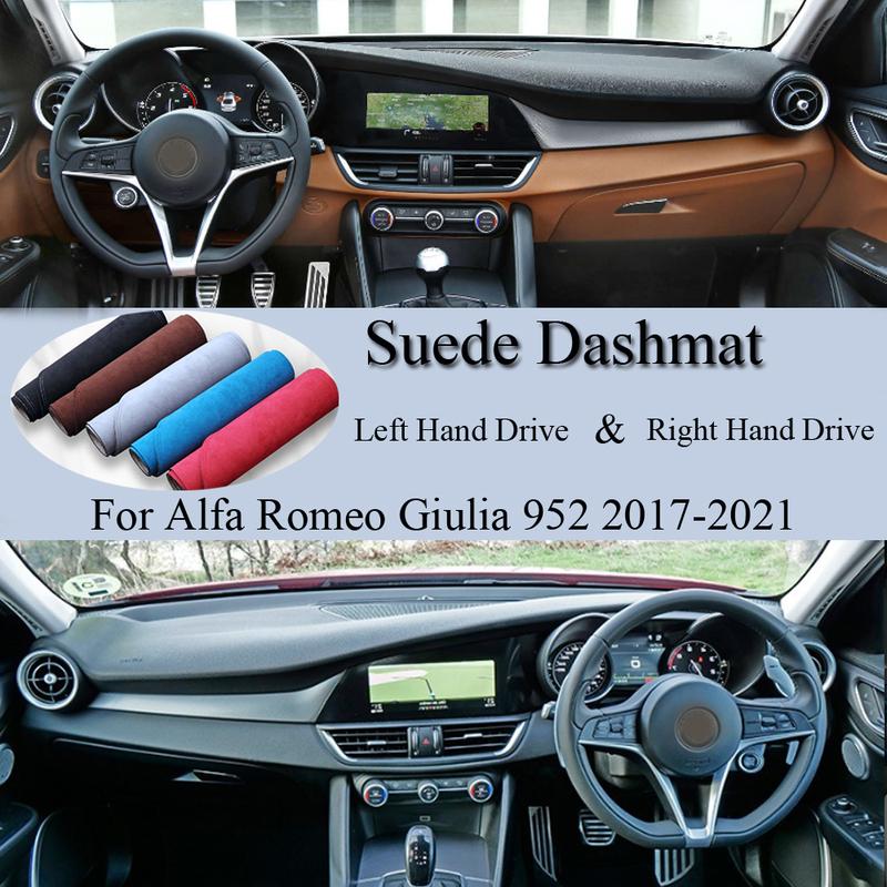 For Alfa Romeo Giulia 952 2017 2018     Suede Leather Dashmat Dash Mat Cover Dashboard Pad Carpet Car Accessory