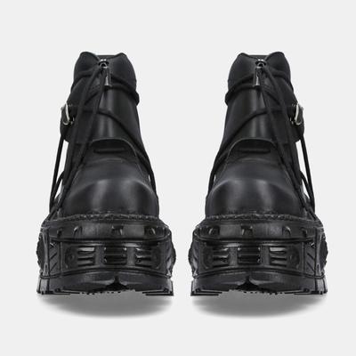 Damenschuhe aus Leder im Punk-Stil mit Schnürung, Absatzhöhe, Plateau, Gothic-Stiefeletten mit PU-Metalldekor, dicke Sohle