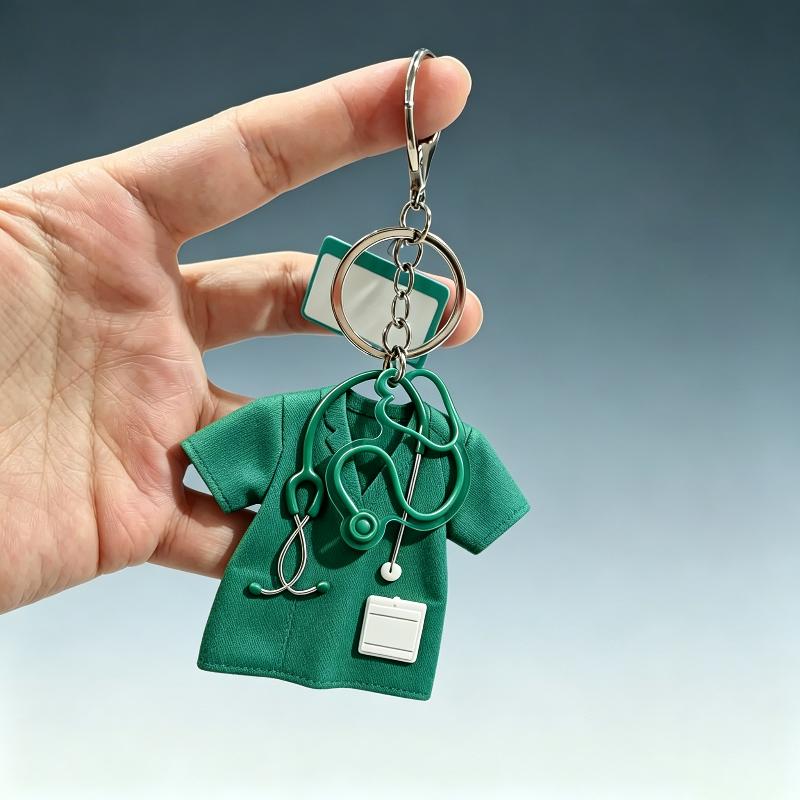 Medical Scrub Keychain 2D Flat Cartoon Stethoscope Decor Cute Backpack Pendant for Nursing Students