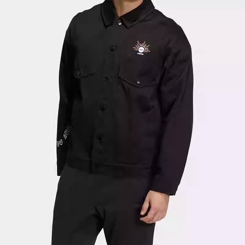 Adidas Neo Solid Color Embroidered Bomber Jacket Unisex Outerwear Black HM7437