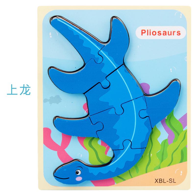 Dřevěné Vzdělávací Kognitivní Dětské Vzdělávací Hračky Stavební Kostka Tvar Dinosaurus Párování 3D Trojrozměrné Puzzle