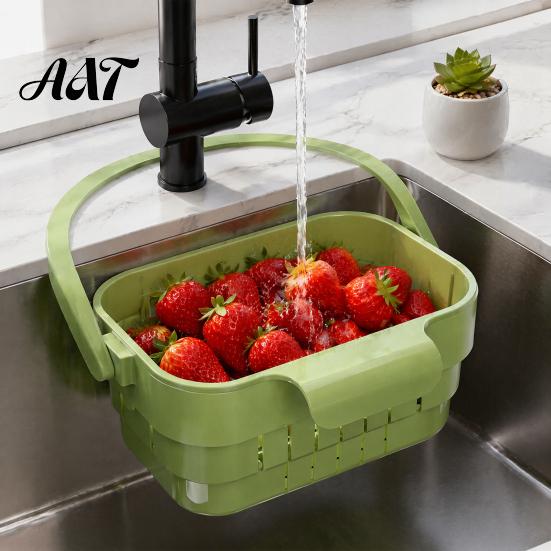 Kitchen Sink Drain Basket Hanging Basket, Foldable Stretchable Colander, Space Saving Food Waste Holder Strainer, Multi-functional Faucet Storage