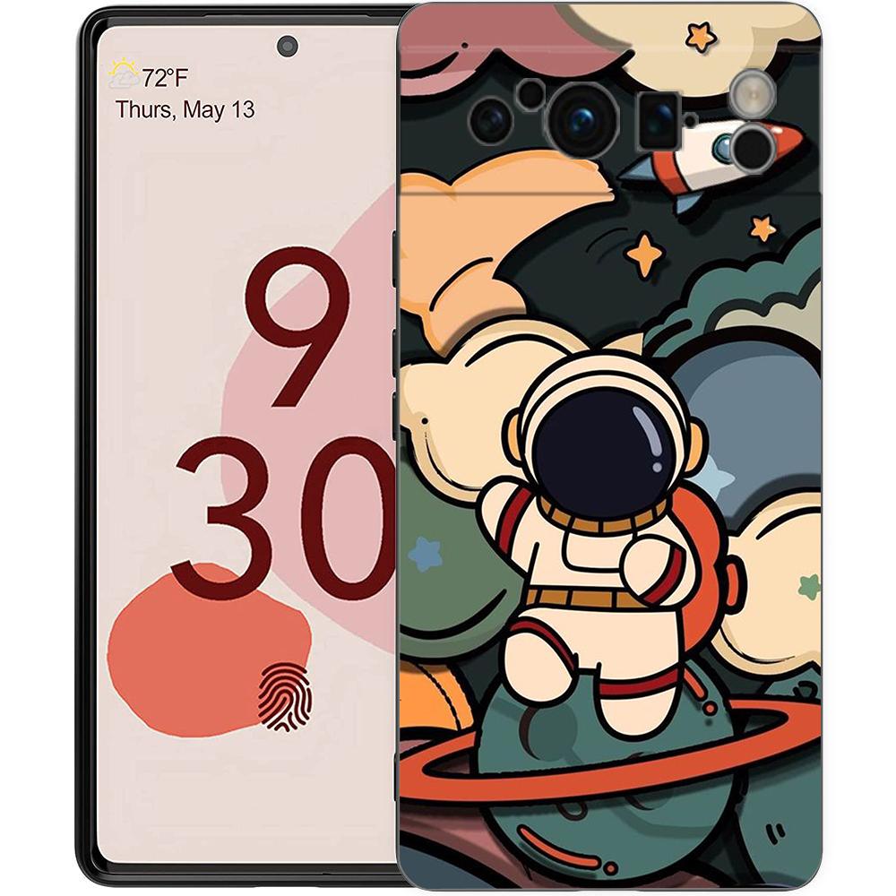 Cute Cartoon Astronaut For Google Pixel 8 7 6 Pro 6A 5G Black Phone Case Soft Shockproof Back Cover Silicone TPU Shell Coque