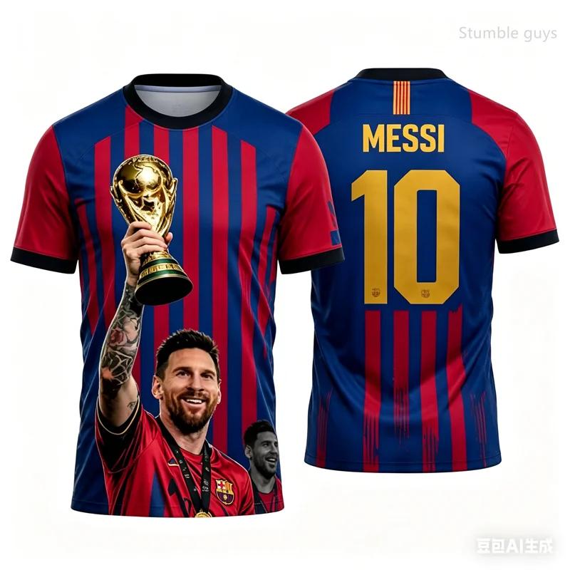 Herren Sommer Weiches Messi Fußball Grafik T-Shirt Kurzarm Lässig Sport Trikot Kinder Jungen Oberteile Street Tägliche Kleidung