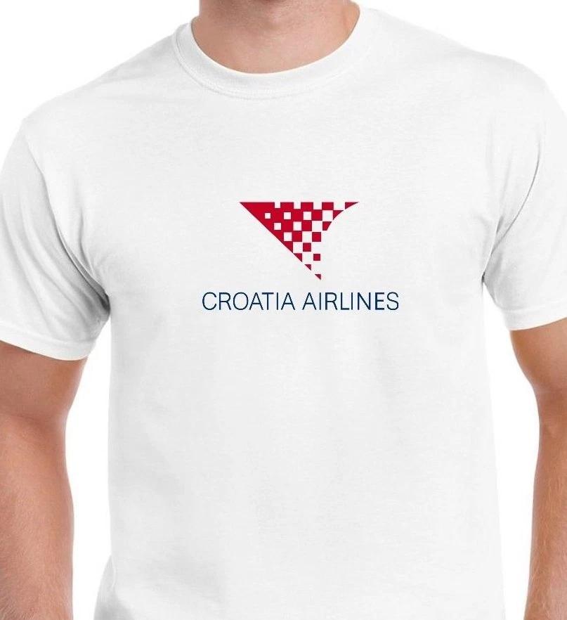 Croatia Airlines Red Blue Logo Croatian Aviation White Cotton T-Shirt 3XL