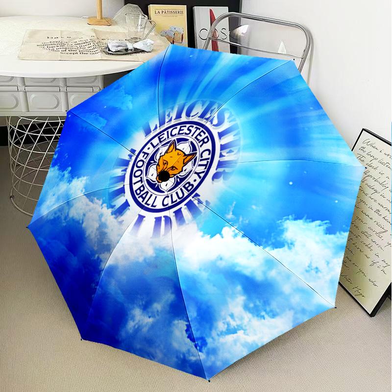 Leicester Football Club Crest Automatic Folding Umbrella - 8-Rib Travel Umbrella with Auto Open/Close & Portable Gifts for Holidays or Birthdays