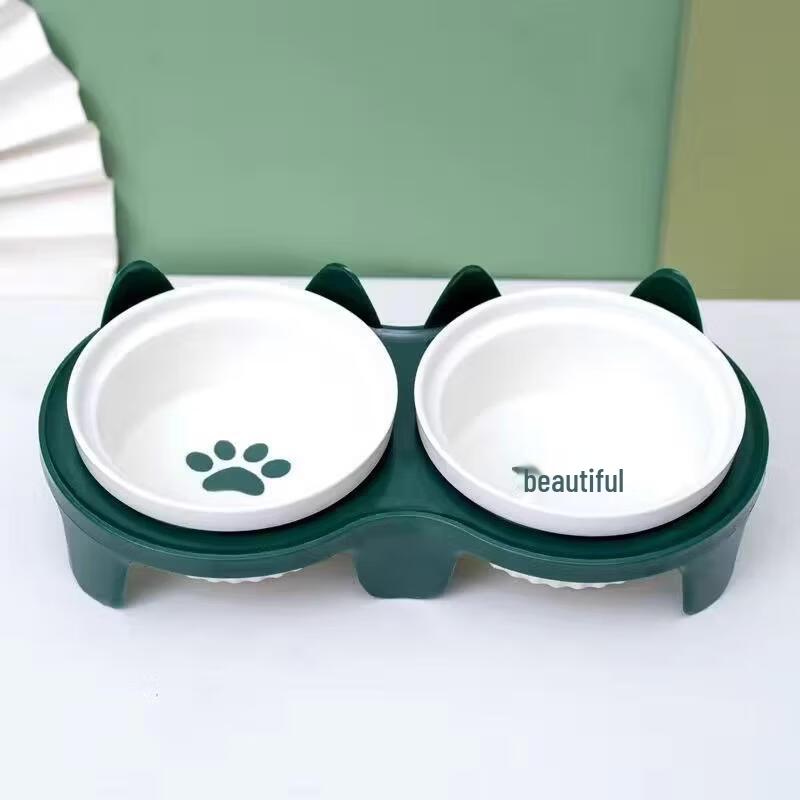 JINGRUIXIANG Эргономичная керамическая двойная миска для кошек