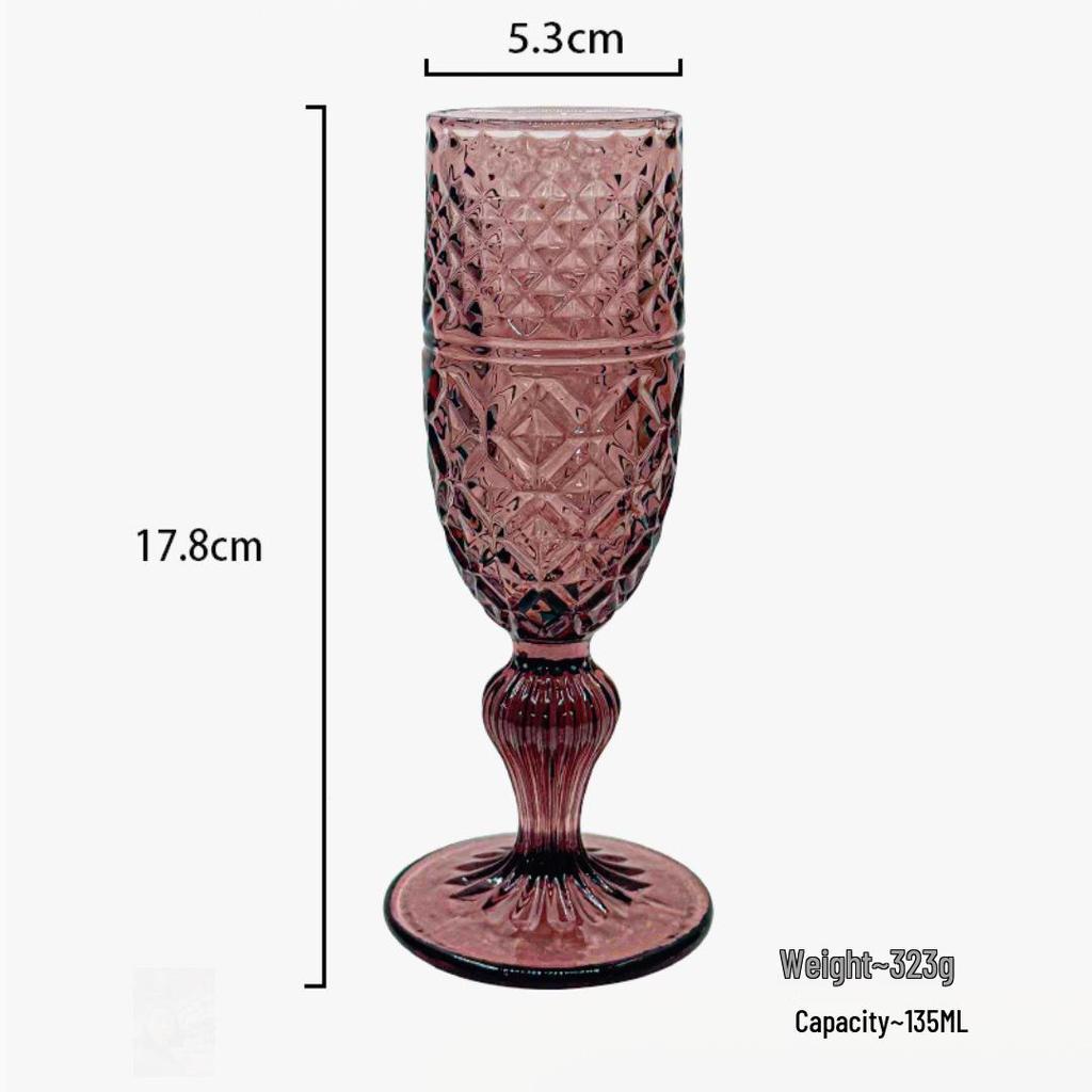 Vintage Embossed Colored Glass Goblet – Luxury Thickened Bubble Wine Glass