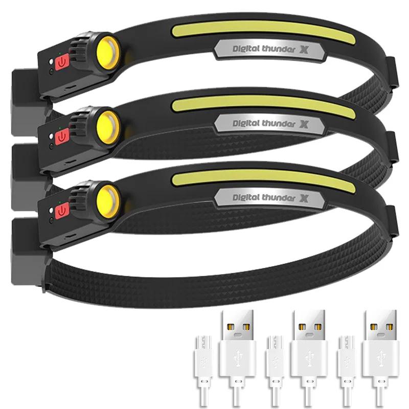 New Upgrade Rechargeable LED Sensor Headlamp XPE+COB Headlight Led Head Torch 18650 Battery Work Light Camping Fishing Lantern