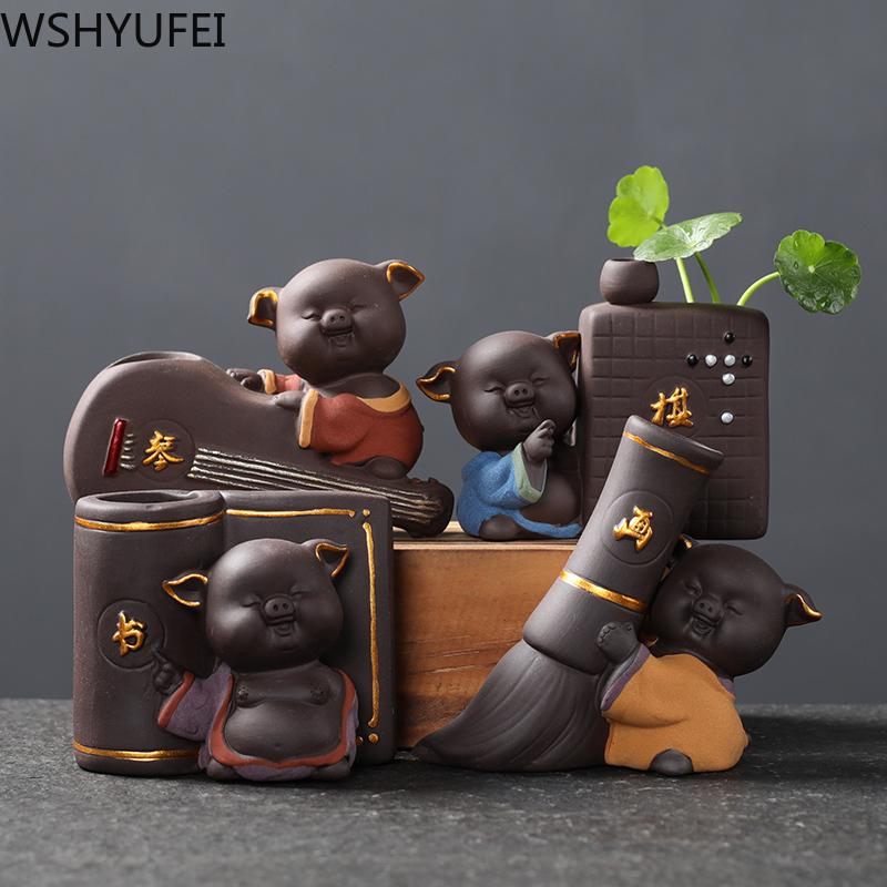 1PCS Ceramic Tea Pet Ornaments Small Buddha Statue Monk Figurine Desktop Flower Pot Hydroponic Plant Decoration Tea  Accessories