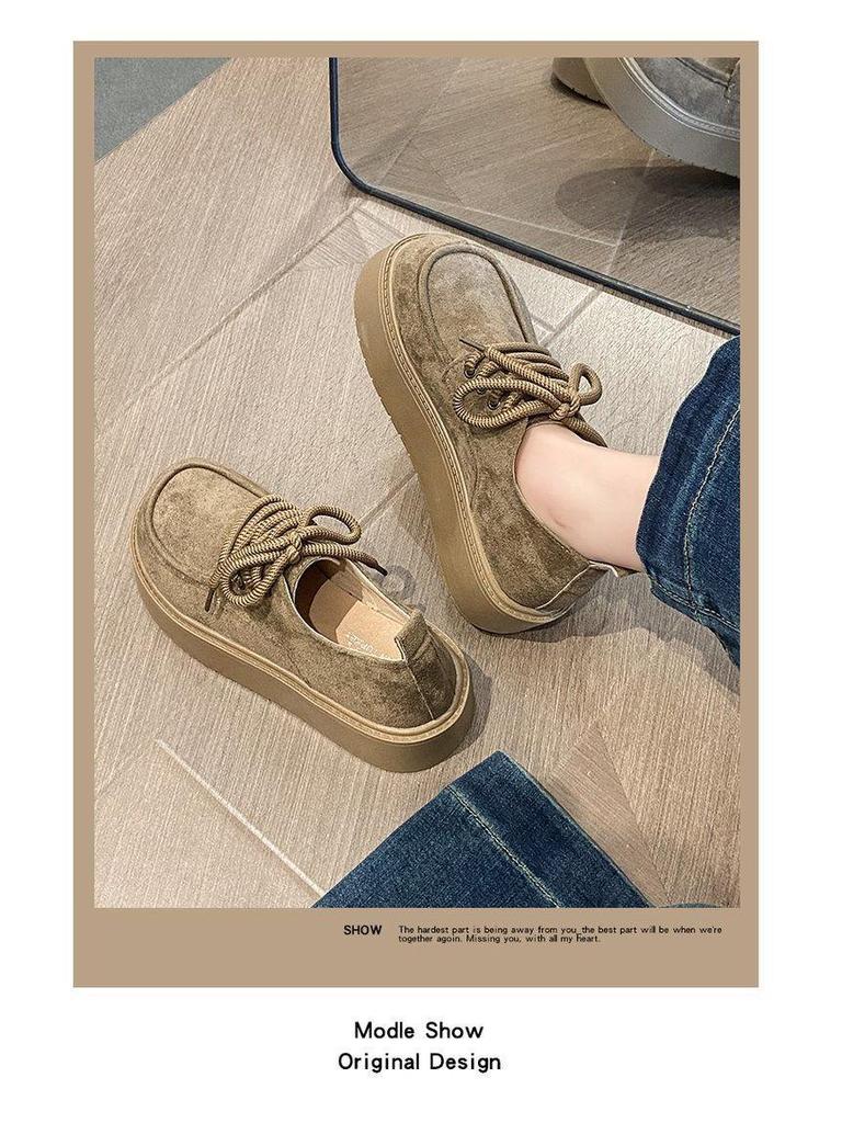 Women's Spring Retro Lace-up Thick Sole Loafers - Height-Boosting Versatile Birkenstock Style.