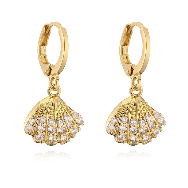 HECHENG, Small Pendant Earrings Shell Flower Sports Sweet and Cute Women's Zircon Party Earrings 1 Pair