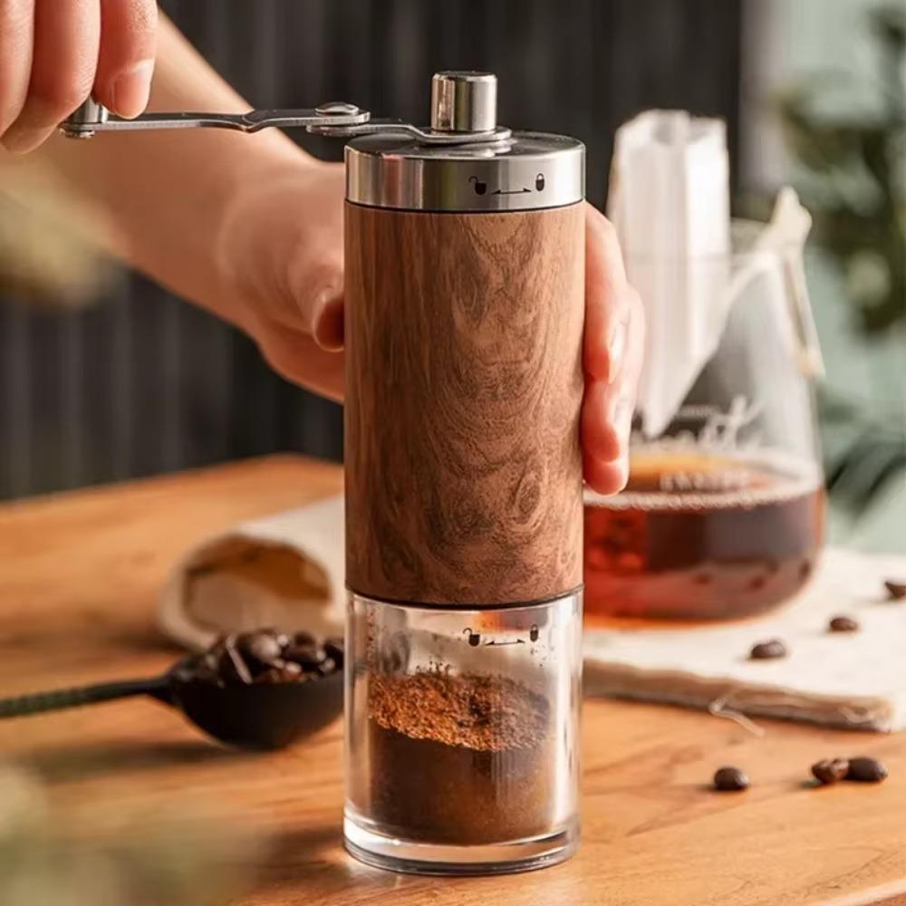 Handheld Crank Hand Coffee Grinder Ceramic Grinding Core Wood Grain Manual Coffee Bean Grinder Detachable Handle
