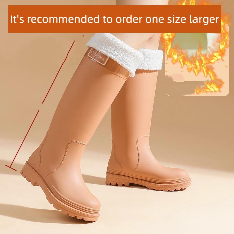 Damen Modische Lässige Outdoor Samt Warme Hohe Stiefel Regenschuhe Gummischuhe