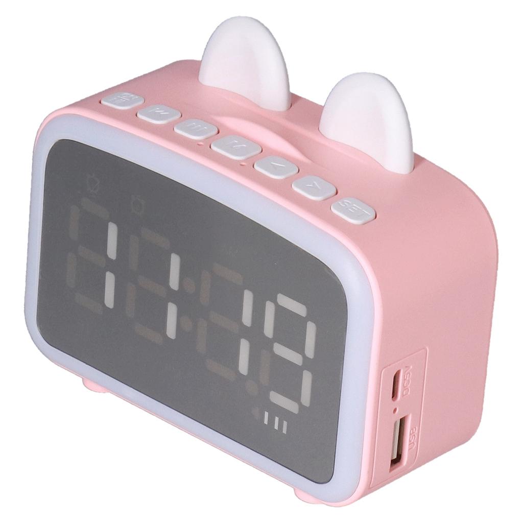 Mini Cartoon Clock Bluetooth Digital Speaker Multifunctional Smart Set Alarm Clocks for Bedroom OfficePink