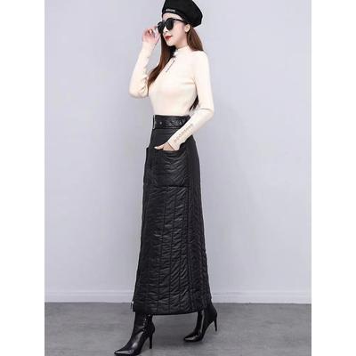 Falda de Algodón Acolchado Grueso para Mujer Invierno Nuevo Estilo Cortavientos Cálida Falda de Invierno de Una Pieza Falda de Cadera Falda Línea A