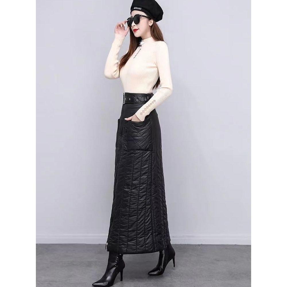 Thickened Down Cotton Skirt for Women Winter New Style Windproof Warm One-piece Winter Skirt Hip Skirt A-line Skirt