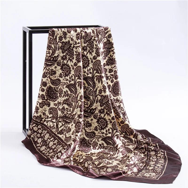 

Модный платок с принтом пейсли, шелковый атласный хиджаб, шарф для женщин, квадратные шали, обертывания 90*90 см, бандана, головные платки, шейные платки для женщин 90x90cm