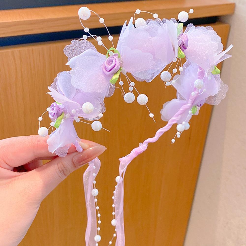 Sweet Hanfu Headdress Elegant Floral Crown Hairband Temperament Children Flower Headband  Party