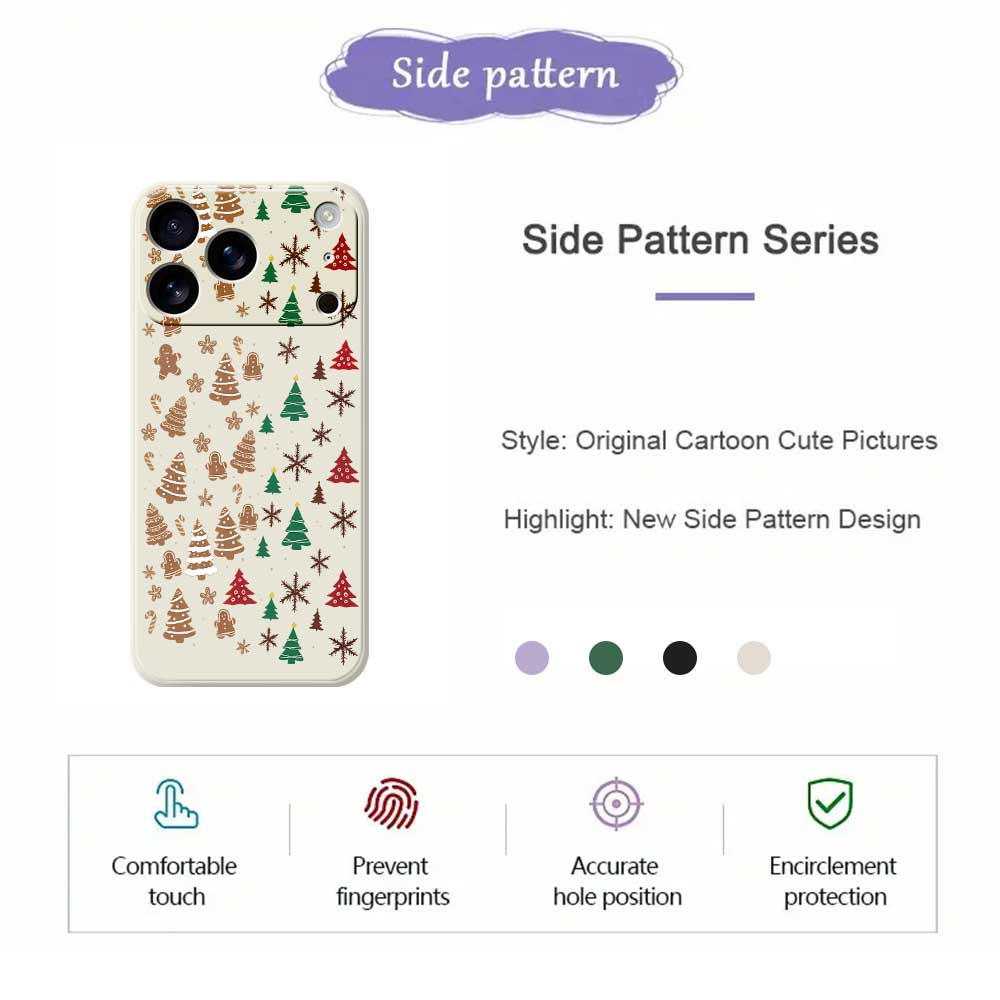 For iPhone 17 Pro Case Christmas Tree Gingerbread Pattern Printing Straight Edge TPU Phone Back Cover