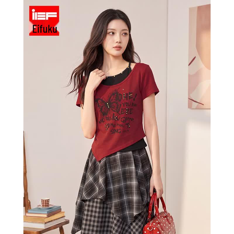 IEF American Retro Fake Two-Piece Short Sleeve Top S