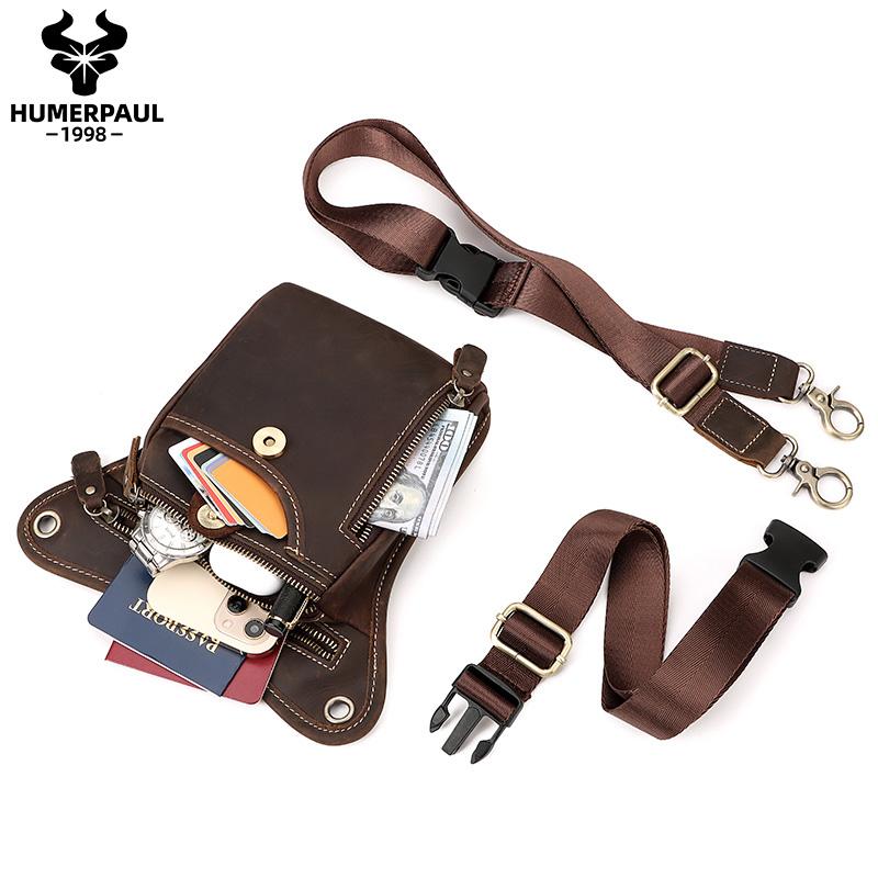 Humerpaul Men Leather Waist Bag Multifunctional Shoulder Bag