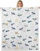 Airplane Kids Blanket Cartoon Plane Pattern Fleece Throw Baby Room Decor Travel Theme Cozy Bed Cover