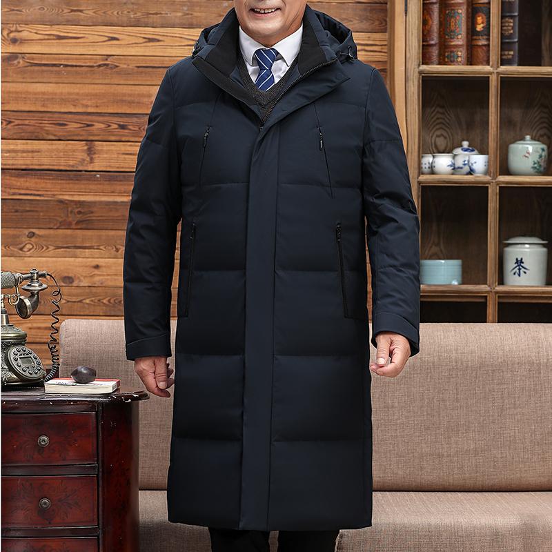 

Длинные пуховики мужские зимние пальто повседневные мужские пуховики среднего возраста с капюшоном толстые теплые выше колена парка синий
