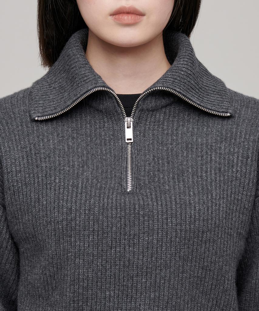 MUSINSA STANDARD WOMAN Women'S Lambswool Ribbed Knit Half Zip [Medium Grey]