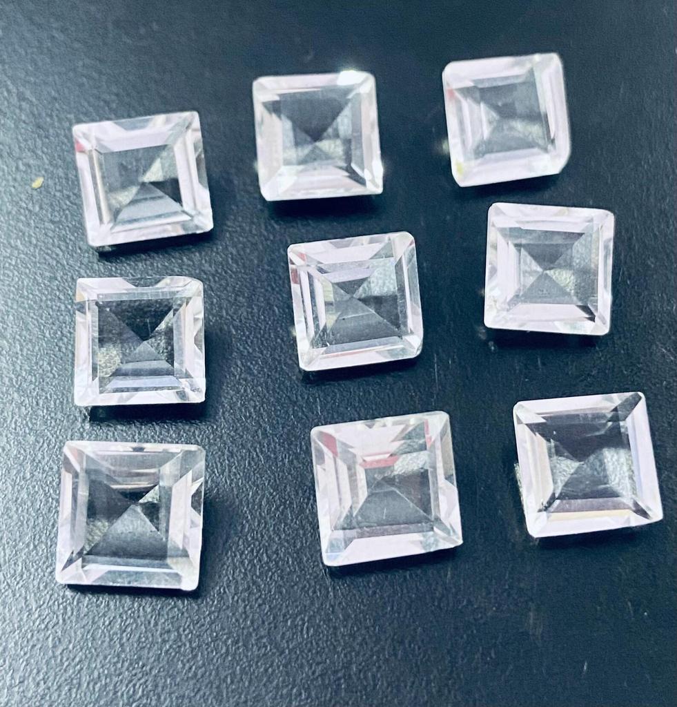 Natural Clear Quartz Square Cut Gemstone | Faceted Clear Quartz Loose Gemstone | Transparent Square Quartz for Jewelry Making