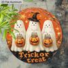 2D Flat Aluminium Halloween Sign with Adorable Ghosts Pattern - Trick or Treat Figurine Ornaments - Ideal for Front Door, Wall, Porch, Window Decor