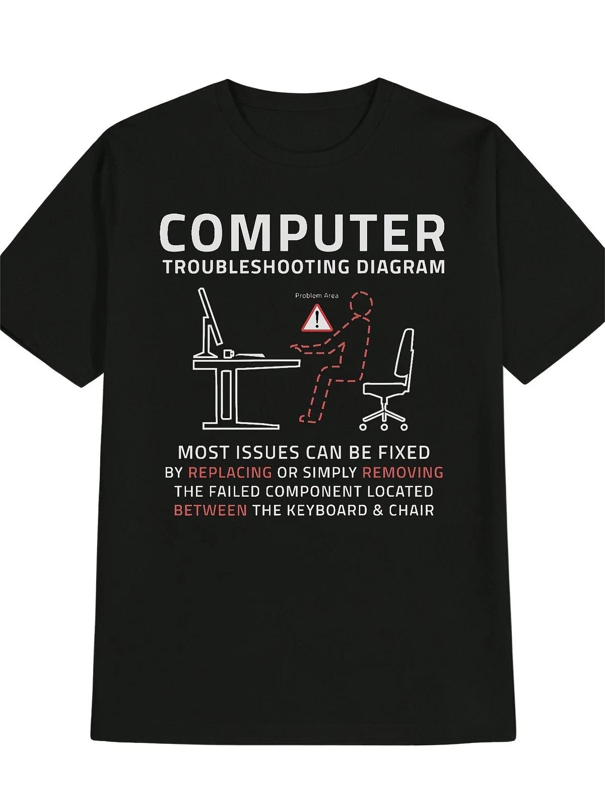 Funny Computer Troubleshooting Diagram IT Tech Support Humor T-Shirt XXL