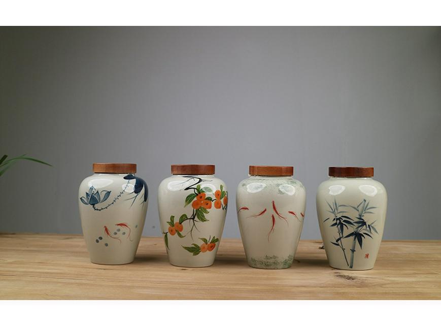 Hand-painted Bamboo Ceramic Tea Canister - Moisture-proof Storage for Green, White, and Pu'er Tea