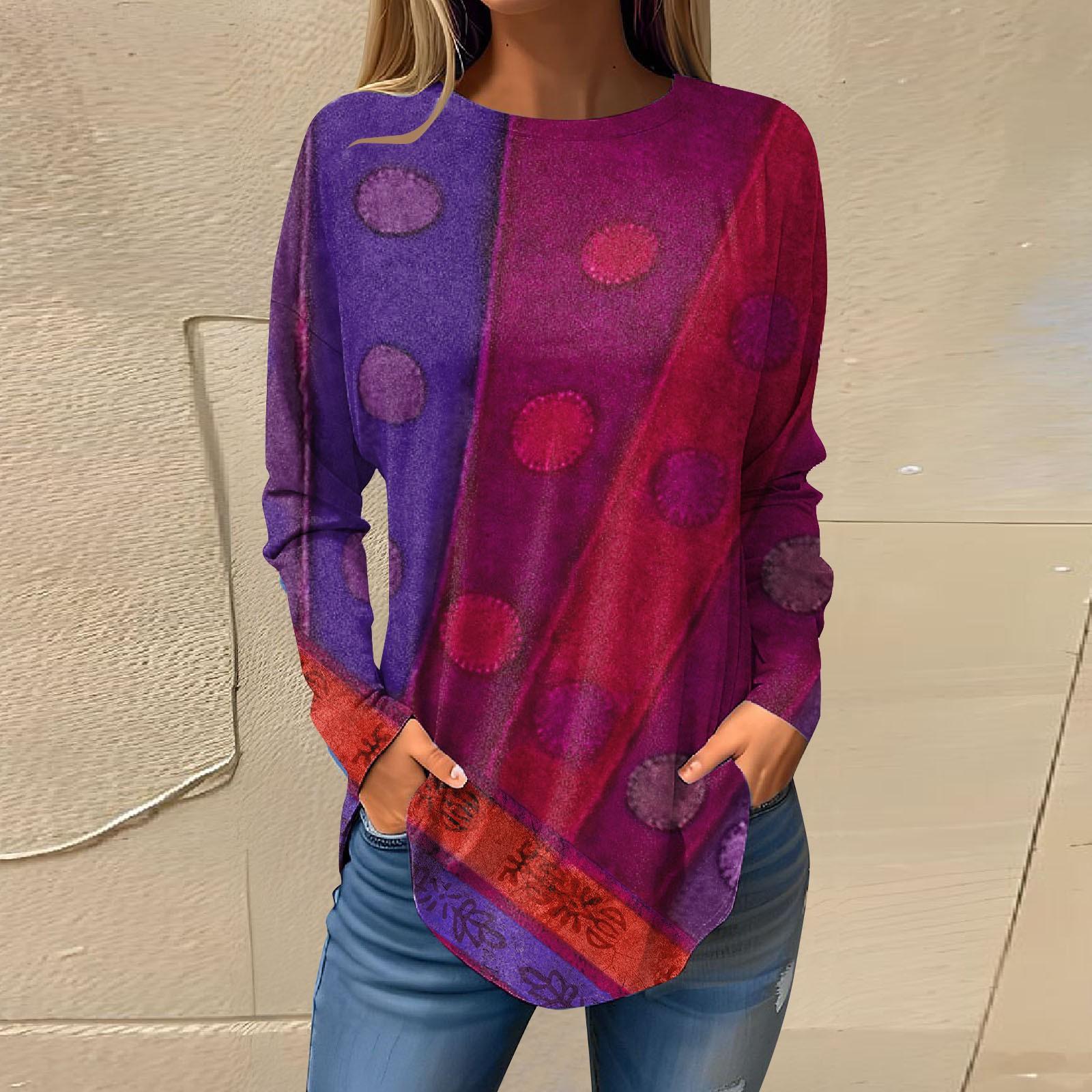 

Футболки для женщин, осенние повседневные рубашки с длинными рукавами, толстовка с ретро-принтом, топ, пуловер S